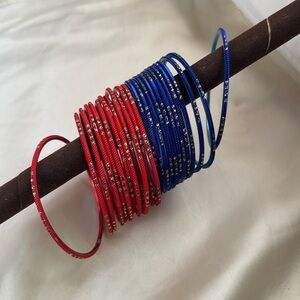 🌸Reddish Orange and Blue with golden design Bangles (Bracelets)🌸
